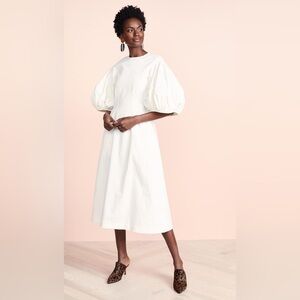 White balloon-sleeve midi dress